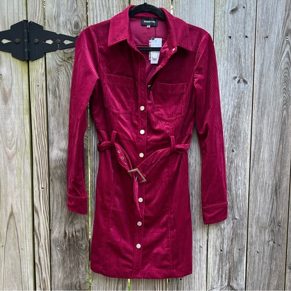 SUGARLIPS Corduroy Shirt Dress in Red Merlot Women’s XS NWT NEW - Picture 3 of 13